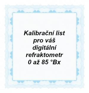 Foto: CAL-BRIX-85: Kalibrační list pro ruční digitální refraktometr vybavený stupnicí Brix s rozsahem od 0 do max. 85 °Bx